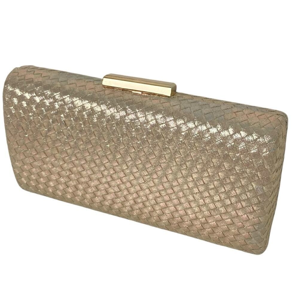 SONDRA ROBERTS Gold Basket Weave Clutch Evening Bag
